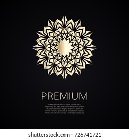 Golden flower shape. Gradient premium logotype. Isolated floral logo. Business identity concept for bio, eco company, yoga or spa salon.