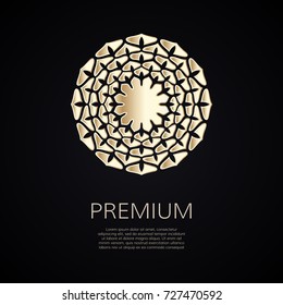 Golden flower shape. Gradient premium logotype. Isolated floral logo. Business identity concept for bio, eco company, yoga or spa salon.