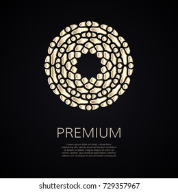 Golden flower shape. Gradient premium logotype. Isolated floral logo. Business identity concept for bio, eco company, yoga or spa salon.