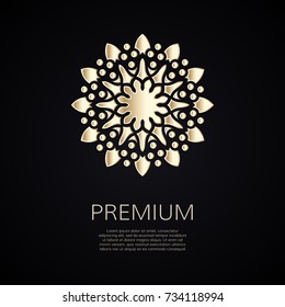 Golden flower shape. Gradient premium logotype. Isolated floral logo. Business identity concept for bio, eco company, yoga or spa salon.