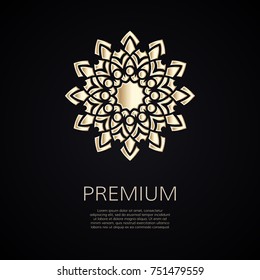 Golden flower shape. Gradient premium logotype. Isolated floral logo. Business identity concept for bio, eco company, yoga or spa salon.