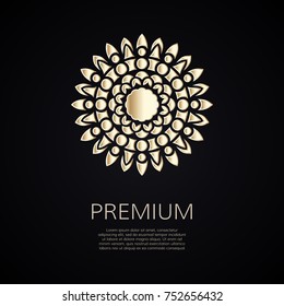 Golden flower shape. Gradient premium logotype. Isolated floral logo. Business identity concept for bio, eco company, yoga or spa salon.
