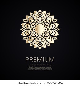 Golden flower shape. Gradient premium logotype. Isolated floral logo. Business identity concept for bio, eco company, yoga or spa salon