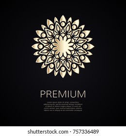 Golden flower shape. Gradient premium logotype. Isolated floral logo. Business identity concept for bio, eco company, yoga or spa salon.