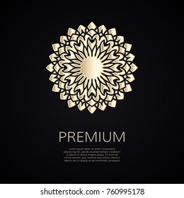 Golden flower shape. Gradient premium logotype. Isolated floral logo. Business identity concept for bio, eco company, yoga or spa salon.