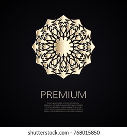 Golden flower shape. Gradient premium logotype. Isolated floral logo. Business identity concept for bio, eco company, yoga or spa salon.