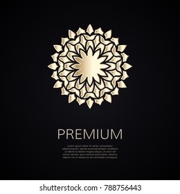 Golden flower shape. Gradient premium logotype. Isolated floral logo. Business identity concept for bio, eco company, yoga or spa salon.