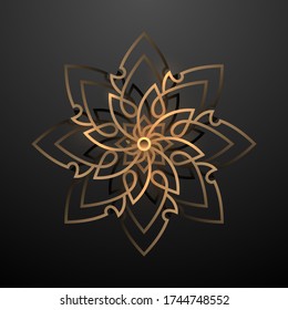 Forma de flor dorada sobre fondo negro