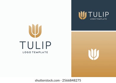 Golden Flower Tulip Beauty Floral Plant logo design