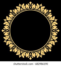 Golden flower wreath. Decorative line art frames for design template. Elegant vector element for design in Eastern style, place for text. Lace illustration for invitations and greeting cards
