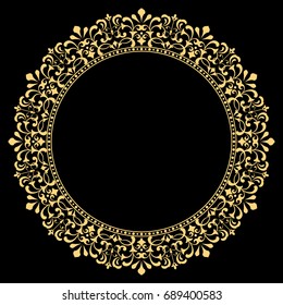 Golden flower wreath. Decorative line art frames for design template. Elegant vector element for design in Eastern style, place for text. Lace illustration for invitations and greeting cards