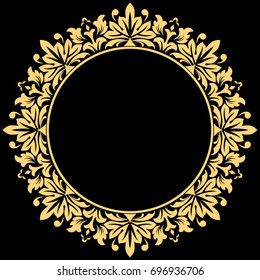Golden flower wreath. Decorative line art frames for design template. Elegant vector element for design in Eastern style, place for text. Lace illustration for invitations and greeting cards