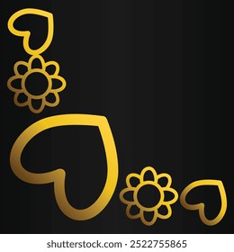 golden flowers border corner on a black background.