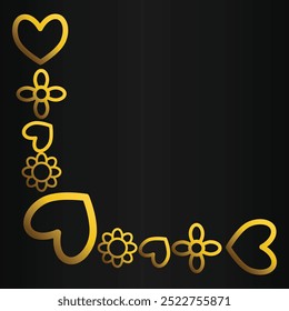 golden flowers border corner on a black background.