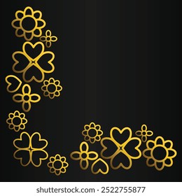 golden flowers border corner on a black background.