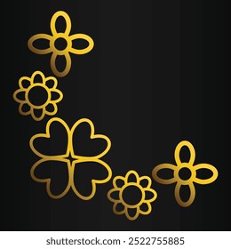 golden flowers border corner on a black background.