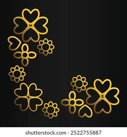 golden flowers border corner on a black background.