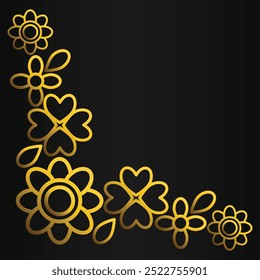 golden flowers border corner on a black background.