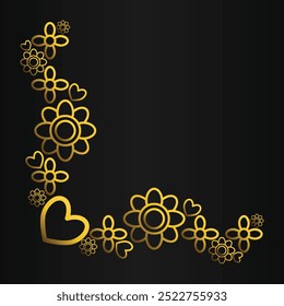 golden flowers border corner on a black background.