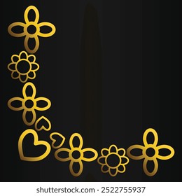 golden flowers border corner on a black background.