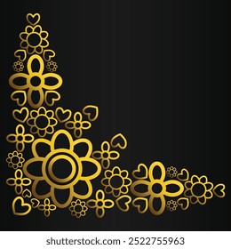 golden flowers border corner on a black background.