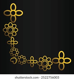 golden flowers border corner on a black background.