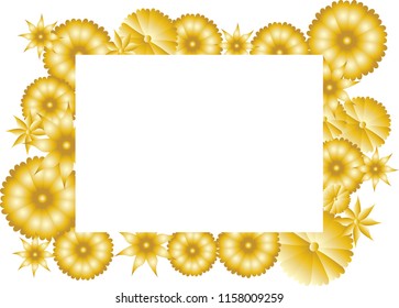 Golden flowers border frame on white background. Ideal for card, invitation, holiday, banner, celebration.