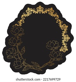 golden flowers and damask vector frame