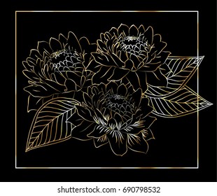 golden flowers on black background