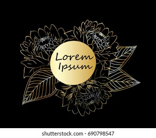 golden flowers on black background