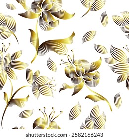 Golden flowers on a white background. hand drawing. Not AI, Vector illustration.