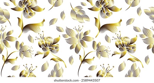 Golden flowers on a white background. hand drawing. Not AI, Vector illustration.