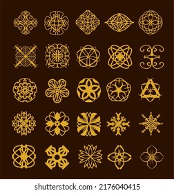 Flores doradas adornadas. Pictograma vector. Diseño de ornamentos árabes. Vector de arte de línea.