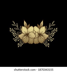 Golden flowers. Vector gold vintage engraving illustration on a dark and bright background. For web, posters, infographics, tattoos, tarot cards.