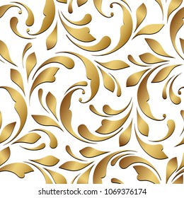 Golden flowery pattern. Floral seamless texture for textile, wallpapers, wrapping, paper. Royal flowers.