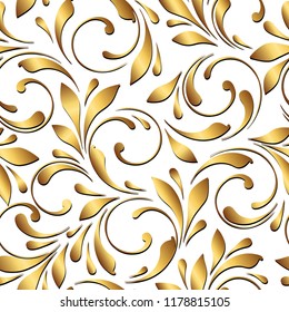 Golden flowery pattern. Floral seamless texture for textile, wallpapers, wrapping, paper. Royal flowers.