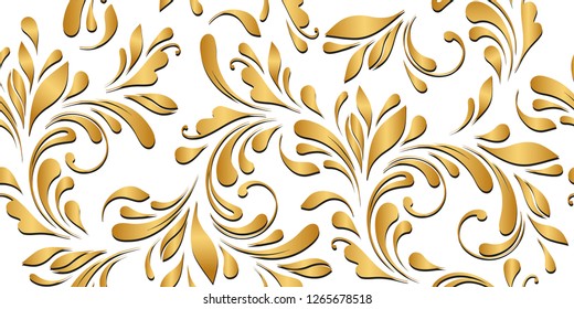 Golden flowery pattern. Floral seamless texture for textile, wallpapers, wrapping, paper. Royal flowers.