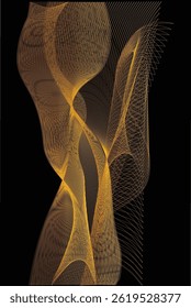 Golden flowing abstract lines creating dynamic elegant waves on black background for modern digital art, backgrounds, and technology designs.