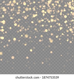 Golden fluffy pollen for a gorgeous Christmas background
Shiny sparks sparkle magically on a transparent background.
Vector illustration.