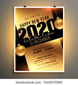 golden flyer design for 2020 new year celebration party template