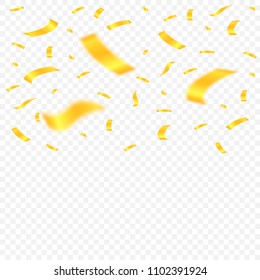 Golden flying confetti background, blurred confetti. Festive holiday background