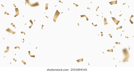 golden flying confetti isolated on white background. vector illustration with shiny small gold pieces for card congratulations, carnival, celebration, party, birthday, fiesta, event, xmas, anniversary