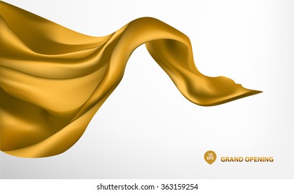 Golden flying fabric on white background for grand opening ceremony