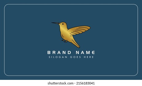 Golden Flying hummingbird vector logo design, Creative gold hummingbird monogram icon, Hummingbird illustration art, Isolated on black background