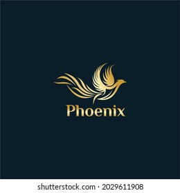 Golden flying phoenix vector logo. elegant and luxurious
