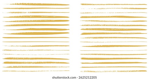 Golden foil artistic vector brush strokes, brushstroke shapes, smears, stripes, rough lines set. Hand drawn textured text backgrounds collection, gold painted graphic elements. Frame, banner templates