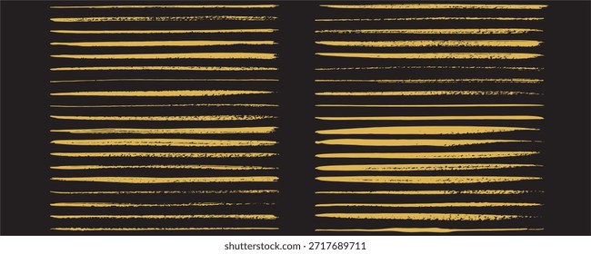 Golden foil artistic vector brush strokes, brushstroke shapes, smears, stripes, rough lines set. Hand drawn textured text backgrounds collection, gold painted graphic elements. Frame, banner templates