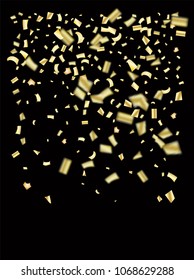 Golden Foil Confetti Falling Down, Ornament. Celebration Christmas, Birthday Party and New Year Background. Gift Voucher, Sale Golden Foil Texture. Noble Gold, Silver Foil Confetti Border, Garland.