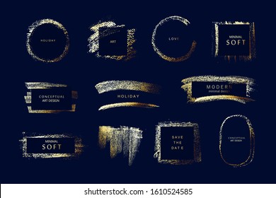 Golden foil grunge texture. Shiny glamour background, shape for logo, branding style, card, invitation. 