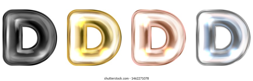 Golden foil inflated alphabet symbol, isolated letter D